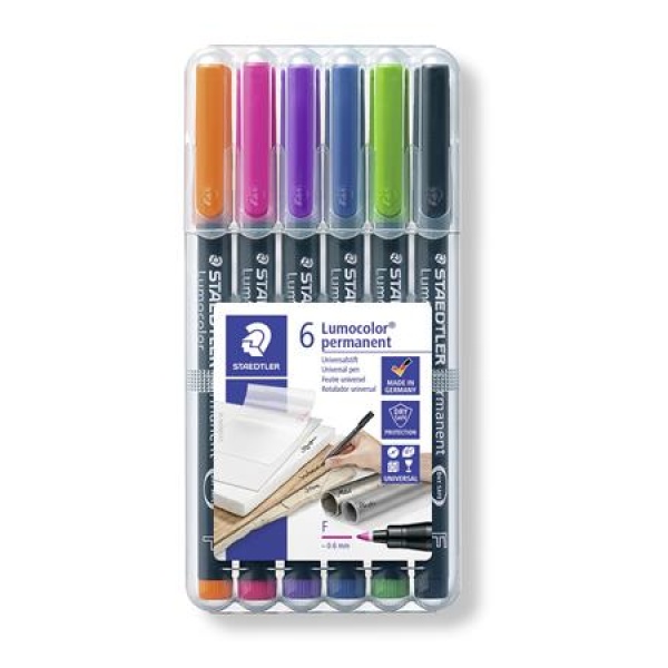 Alkoholos marker készlet, OHP, 0,6 mm, STAEDTLER  Lumocolor® 318 F , 6 különböző szín